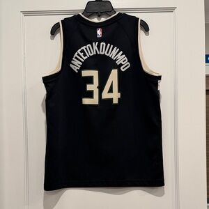 NBA Antetokounmpo Bucks Jersey black with Green and Blue Stripes
